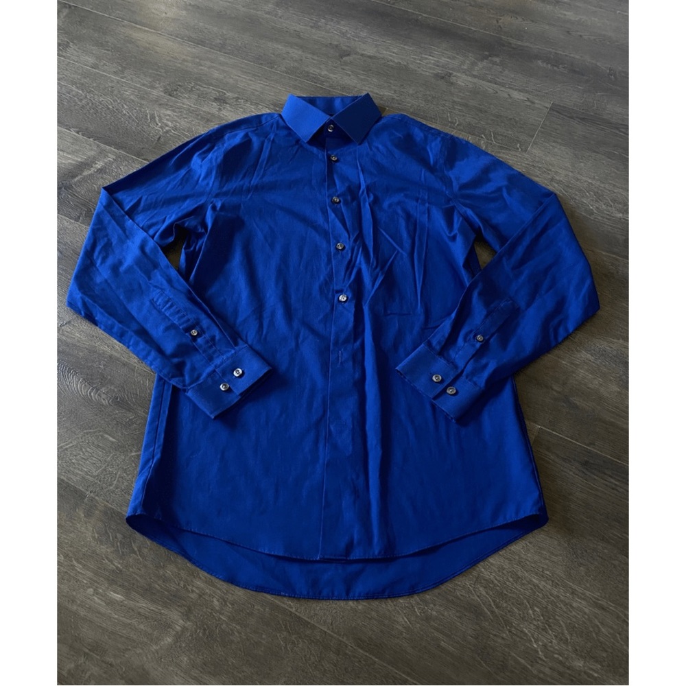 J Ferrer Mens Royal Blue Long Sleeve Slim Fit Dress Shirt | Size S/14-14.5/32-33